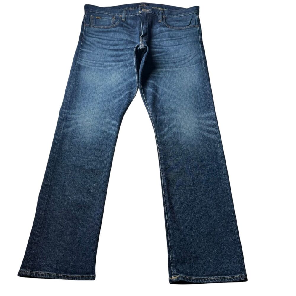 Polo Ralph Lauren Varick Slim Straight Jeans Fits 36x30 Blue Whiskering